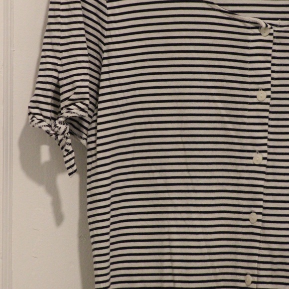 LOFT Outlet Black & White Striped Blouse with Tie Detail on Sleeve - Picture 3 of 5